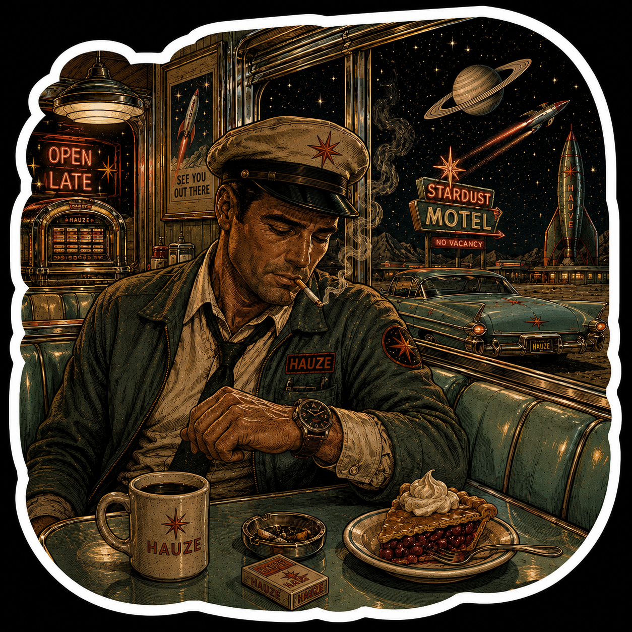 HAUZE Celestial Salesman Diner Sticker